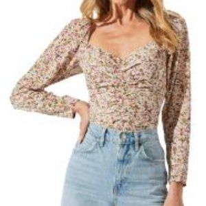 ASTR Smocked Floral Print Top